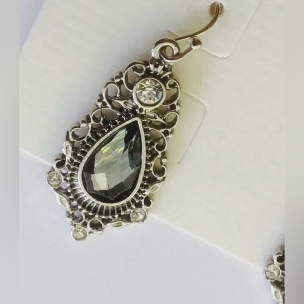 Lia Sophia "Heirloom" Antique Silver Tone with Cut Crystals Earrings